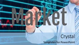  Presentation with stock market - Slide deck featuring career flow chart - woman hand writing market background and a light blue colored foreground