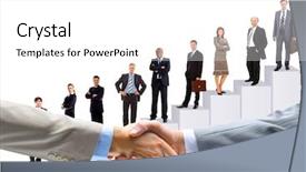  Presentation with shaking hands - Beautiful slide deck featuring career growth - business people shaking hands backdrop and a white colored foreground