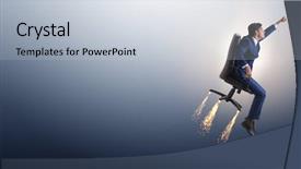  Presentation with promotion - Cool new slides with career growth - businessman in promotion business concept backdrop and a lemonade colored foreground