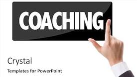  Presentation with coaching - Slide set enhanced with career growth - businessman pressing button background and a white colored foreground