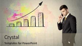  Presentation with smooth elegant grey silk - Slide deck having career growth - elegant businessman standing in front background and a soft green colored foreground