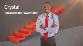  Presentation with smooth elegant grey silk - Slides with career growth - elegant smiling afro businessman standing background and a gray colored foreground