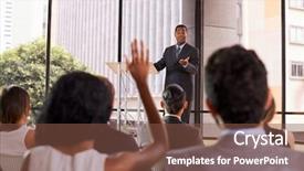  Presentation with giving - PPT theme having career guidance - black businessman giving seminar takes background and a tawny brown colored foreground