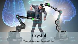  Presentation with robotic - Colorful PPT theme enhanced with career guidance - businessman being manipulated by robotic backdrop and a light gray colored foreground