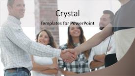  Presentation with creative - Audience pleasing PPT theme consisting of career guidance - handshake business partners backdrop and a light gray colored foreground