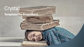  Presentation with media - Beautiful PPT theme featuring career history - she is preparing for exams backdrop and a gray colored foreground