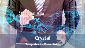  Presentation with detective magnifying glass - Presentation theme featuring career investigation - businessman looking at tablet background and a ocean colored foreground