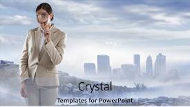  Presentation with blonde holds a magnifying glass - PPT theme consisting of career investigation - businesswoman with magnifying glass background and a light blue colored foreground