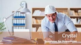  Presentation with working - Slides having career investigation - engineer supervisor working on drawings background and a  colored foreground