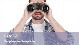  Presentation with binocular - Colorful slide set enhanced with career investigation - handsome young man with binocular backdrop and a mint green colored foreground