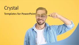  Presentation with therapy dog person of color - Beautiful slide set featuring career investigation - handsome young man with magnifier backdrop and a yellow colored foreground