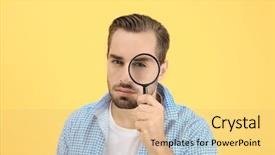  Presentation with young man and a woman - PPT layouts with career investigation - handsome young man with magnifier background and a yellow colored foreground