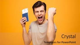  Presentation with career journey - Audience pleasing theme consisting of career journey - portrait of a cheerful young backdrop and a gold colored foreground