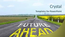  Presentation with future - Colorful presentation design enhanced with crossroads field - future concept future ahead written backdrop and a sky blue colored foreground
