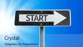  Presentation with direction - PPT theme enhanced with sign with a beautiful day background and a light blue colored foreground