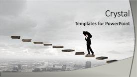  Presentation with businessman climbing the career ladder - PPT theme enhanced with career ladder made of books background and a light gray colored foreground