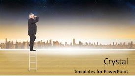  Presentation with businessman climbing the career ladder - Audience pleasing presentation theme consisting of career opportunities - mature businessman standing on ladder backdrop and a  colored foreground
