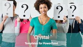  Presentation with question marks - Slide set featuring career opportunities - young woman standing in front background and a teal colored foreground