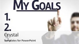  Presentation with goals - Colorful slides enhanced with leaders intent - business man pointing to transparent backdrop and a white colored foreground