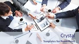  Presentation with team - Presentation theme having management consultancy - above view of business team background and a sky blue colored foreground