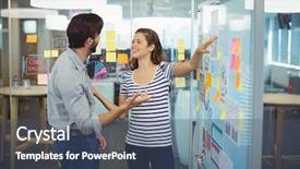  Presentation with black male female fashion - Colorful presentation theme enhanced with career plans - male and female executives discussing backdrop and a ocean colored foreground