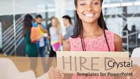  Presentation with hands holding be brave word - Cool new presentation with hiring plan - woman holding blank sign backdrop and a coral colored foreground