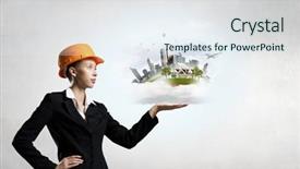  Presentation with construction - Theme enhanced with career plans - woman presenting construction model background and a sky blue colored foreground