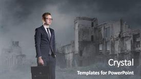  Presentation with businessman standing on maze - Theme with career portfolio - businessman standing on apocalyptic background background and a gray colored foreground