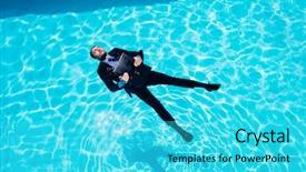  Presentation with career portfolio - Beautiful PPT layouts featuring career portfolio - dressed businessman in swimming pool backdrop and a cyan colored foreground