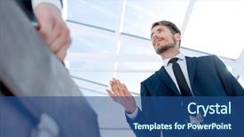  Presentation with career portfolio - Slide deck enhanced with career portfolio - unrecognizable businessman with suitcase close-up background and a ocean colored foreground