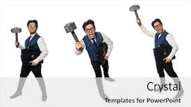  Presentation with career portfolio - Presentation design with career portfolio - young man holding hammer isolated background and a white colored foreground