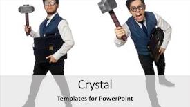  Presentation with holding hands old young - Amazing PPT theme having career portfolio - young man holding hammer isolated backdrop and a light gray colored foreground