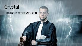  Presentation with judge - Presentation design featuring career powerpoints - young handsome judge with stormy background and a  colored foreground