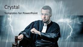  Presentation with judge - Beautiful slide set featuring career powerpoints - young handsome judge with stormy backdrop and a  colored foreground