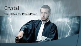  Presentation with judge - Slide deck consisting of career powerpoints - young handsome judge with stormy background and a  colored foreground