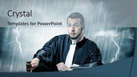 Presentation with judge - Slides with career powerpoints - young handsome judge with stormy background and a  colored foreground