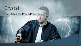  Presentation with judge computer - Amazing PPT theme having career powerpoints - young handsome judge with stormy backdrop and a  colored foreground