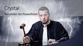 Presentation with judge - Colorful presentation enhanced with career powerpoints - young handsome judge with stormy backdrop and a  colored foreground