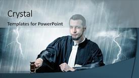  Presentation with judge - Presentation having career powerpoints - young handsome judge with stormy background and a  colored foreground