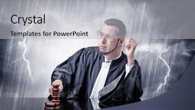  Presentation with judge - Beautiful PPT theme featuring career powerpoints - young handsome judge with stormy backdrop and a  colored foreground