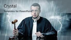  Presentation with judge it - PPT layouts featuring career powerpoints - young handsome judge with stormy background and a light blue colored foreground