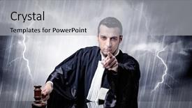  Presentation with judge - Slide set with career powerpoints - young handsome judge with stormy background and a light gray colored foreground