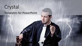  Presentation with judge - Presentation design with career powerpoints - young handsome judge with stormy background and a light gray colored foreground