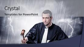  Presentation with judge it - Amazing slide set having career powerpoints - young handsome judge with stormy backdrop and a light gray colored foreground