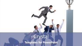  Presentation with climbing stairs - Slide deck with career-progression-concept-with-businessman background and a ocean colored foreground