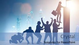  Presentation with climbing stairs - Amazing PPT theme having career-progression-concept-with-businessman backdrop and a teal colored foreground