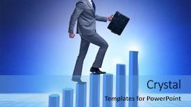  Presentation with climbing - Slides with career promotion - businessman climbing bar charts background and a light blue colored foreground