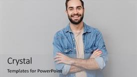  Presentation with cheerful - Beautiful PPT layouts featuring career satisfaction - excited cheerful man wearing shirt backdrop and a light gray colored foreground