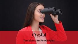  Presentation with binocular - Audience pleasing slide deck consisting of career search investigation - beautiful young woman with binocular backdrop and a red colored foreground