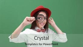  Presentation with hai color - Amazing slide set having career search investigation - beautiful young woman with magnifier backdrop and a seafoam green colored foreground